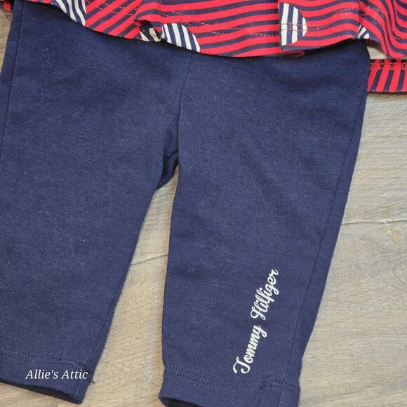 Tommy Hilfiger Baby Girls LS Top Capri Pants Set Outfit Red White Blue 0-3 Mo - Picture 3 of 7
